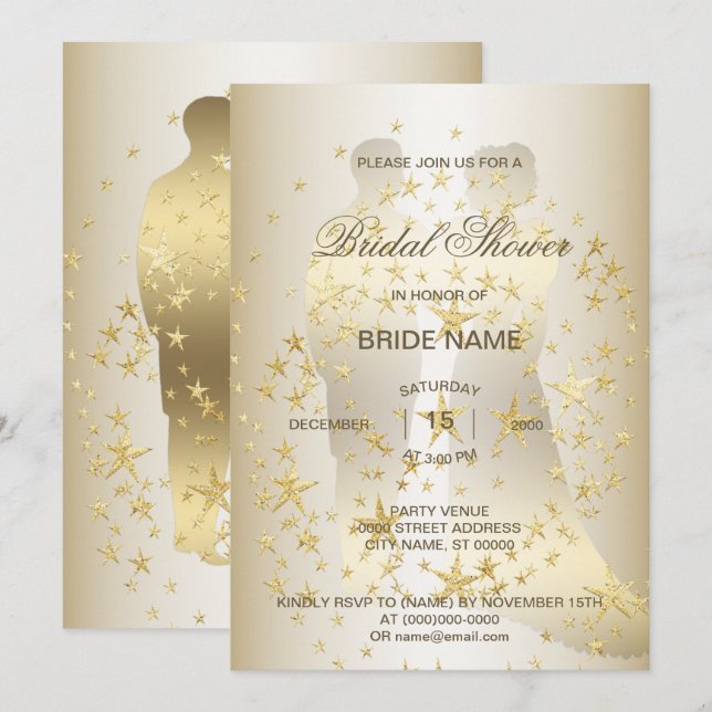 Invitación Golden Stars Bride And Groom Bridal Shower Party (Anverso / Reverso)