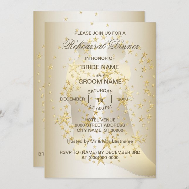 Invitación Golden Stars Bride And Groom Rehearsal Dinner (Anverso / Reverso)