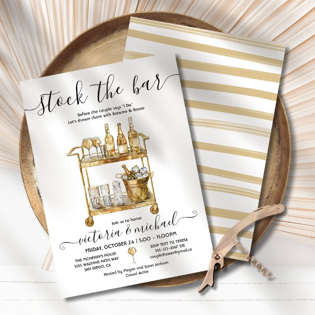 Invitación Golden Stock el bar Cocktail bar cart Shower (Subido por el creador)