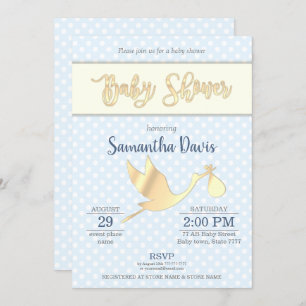 Invitación Golden Stork Baby Boy Baby Shower