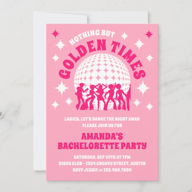 Invitación Golden Times Groovy fiesta de la bachillerato rosa (Anverso)