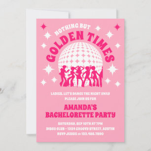 Invitación Golden Times Groovy fiesta de la bachillerato rosa