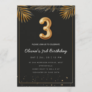 Invitación  Golden Tropical Palm Leaves 3rd Birthday 