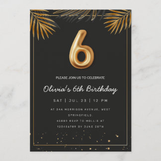 Invitación  Golden Tropical Palm Leaves 6th Birthday 