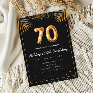 Invitación Golden Tropical Palm Leaves 70th Birthday 