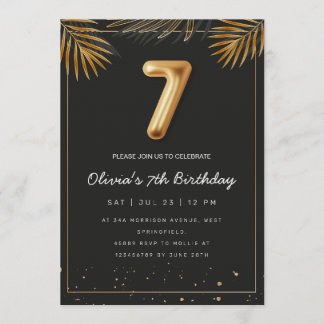 Invitación  Golden Tropical Palm Leaves 7th Birthday 