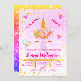 Invitación Golden Unicorn, Purpurina del arcoiris personaliza