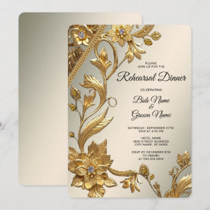 Invitación Golden Wavy deja la cena de ensayo floral
