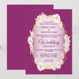 Invitación Golden White Floral Pink Geometric Rustic Wedding