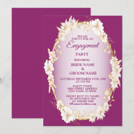 Invitación Golden White Floral Pink Rustic Engagement Party