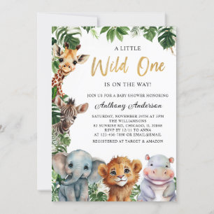 Invitación Golden Wild One Safari Animals Boy Baby Shower