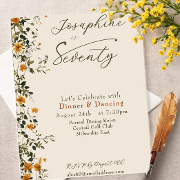 Invitación  Golden Wildflower Named Photo Seventieth Birthday