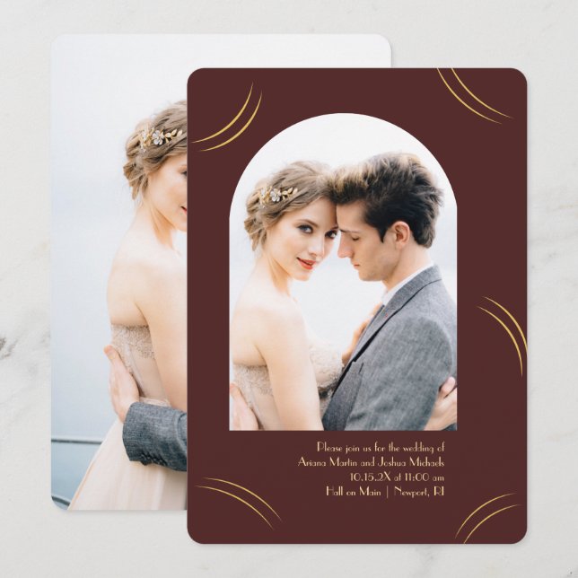 Invitación Golden Wisps Dos Bodas de Borgoña (Anverso / Reverso)