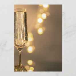 Invitación Golden with a glass of champagne Birthday Invit