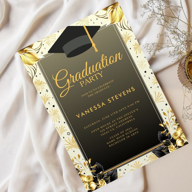 Invitación Golden Y Beige Ilustraron Feliz Día De Graduación (Subido por el creador)