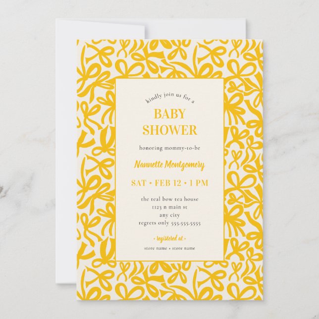 Invitación Golden Yellow Ribbons and Bows Baby Shower (Anverso)