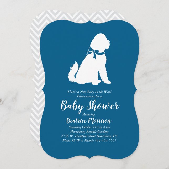 Invitación Goldendoodle Dog Baby Shower Blue Boy (Anverso / Reverso)