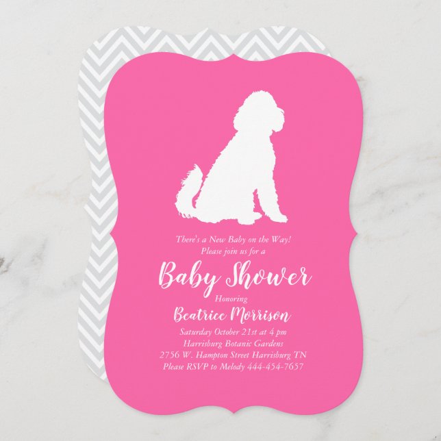 Invitación Goldendoodle Dog Chica rosa Baby Shower (Anverso / Reverso)