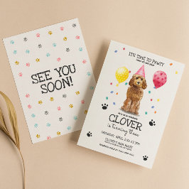Invitación Goldendoodle Pawty Dog Puppy Birday Pink