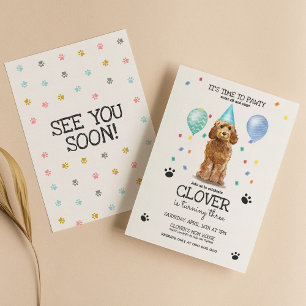 Invitación Goldendoodle Pawty Dog Puppy Cumpleaños