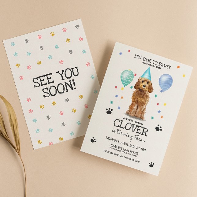 Invitación Goldendoodle Pawty Dog Puppy Cumpleaños (Subido por el creador)