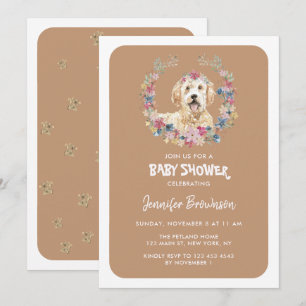 Invitación Goldendoodle Perro Flores Rústicas