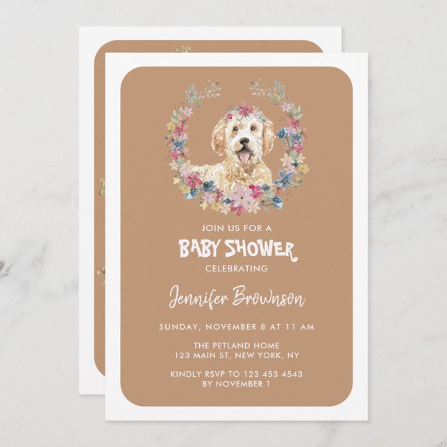 Invitación Goldendoodle Perro Flores Rústicas (Anverso / Reverso)