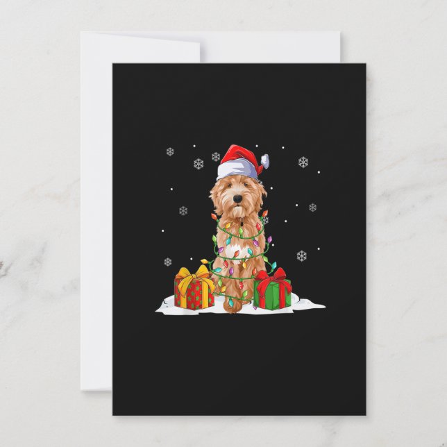 Invitación Goldendoodle Santa Christmas Tree Lights Xmas Paja (Anverso)