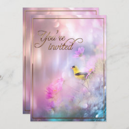 Invitación Goldfinch y Flores Americanas/Recorte de oro