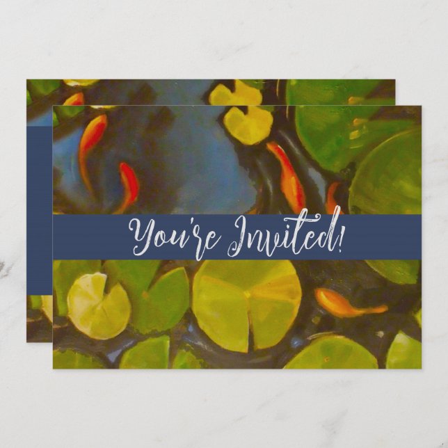 Invitación Goldfish Koi Pond Water Lilies (Anverso / Reverso)