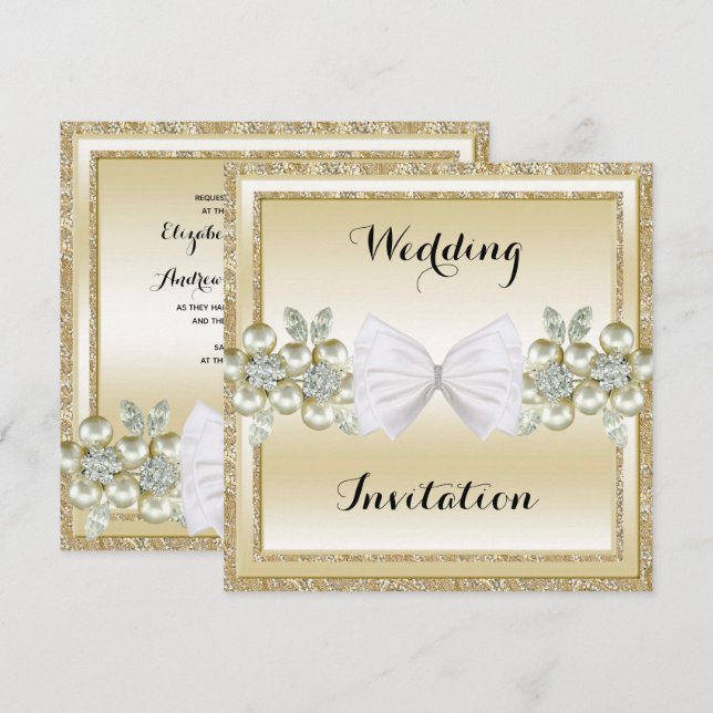 Invitación GoldSequins y boda floral del arco del purpurina (Anverso / Reverso)