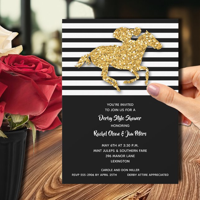 Invitación Goles de caballo de oro Derby Bridal Shower (Gold racehorse Derby-theme bridal shower invitations - PRINTED and/or INSTANT DOWNLOAD)