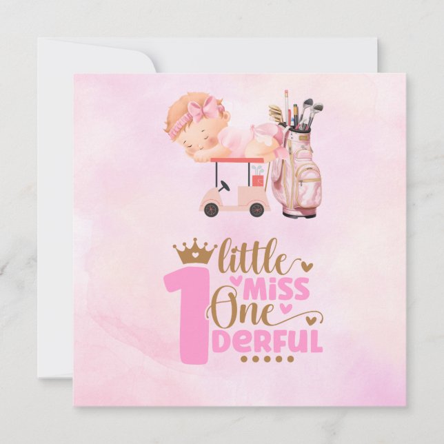 Invitación Golf 1er cumpleaños oro de un año de edad rosado (Anverso)