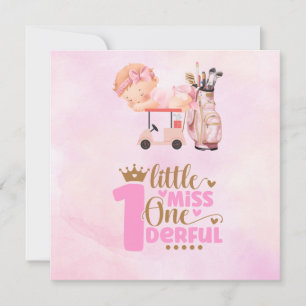 Invitación Golf 1er cumpleaños oro de un año de edad rosado