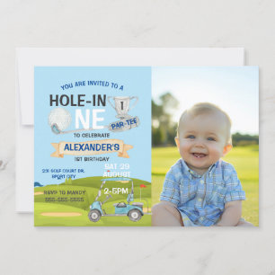 Invitación Golf 1Hole-in-One Photo Birthday Party Boy