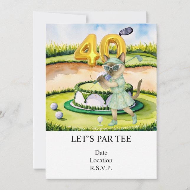 Invitación Golf 40 Aniversario con pastel para los amantes de (Anverso)