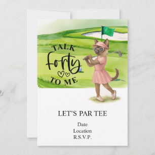 Invitación Golf 40 Aniversario de la gata mujer golfista en c