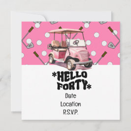 Invitación Golf 40 cumpleaños con una mujer de carrito rosa g