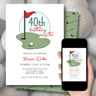 Invitación Golf 40th Birthday Party Hand Drawn Modern Green