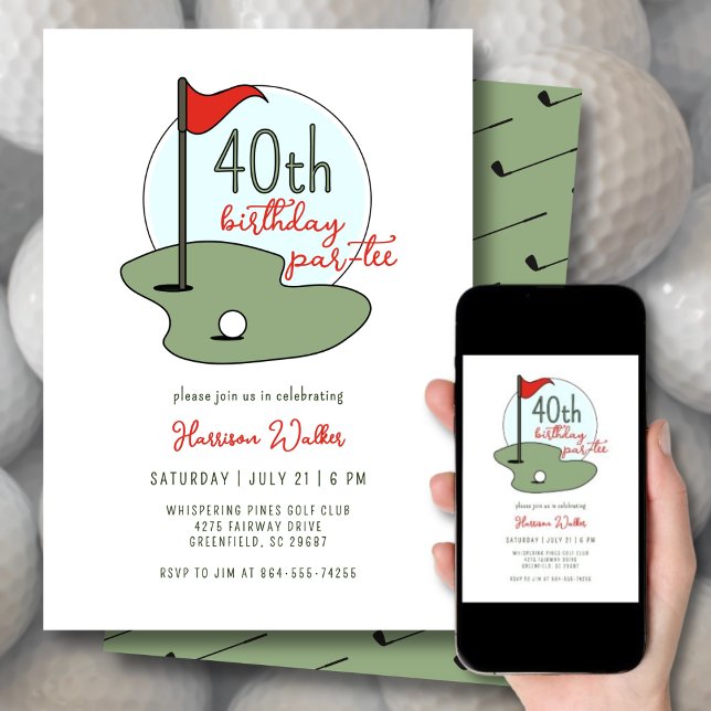 Invitación Golf 40th Birthday Party Hand Drawn Modern Green (Subido por el creador)