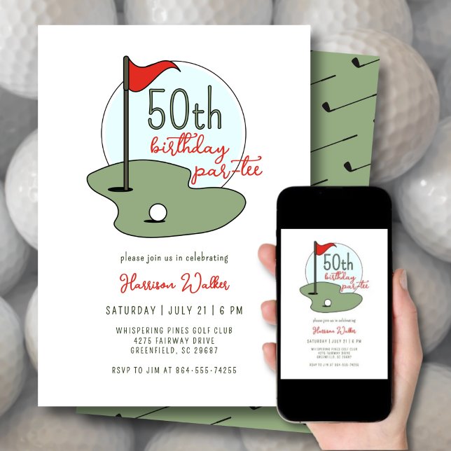 Invitación Golf 50th Birthday Party Hand Drawn Modern Green (Subido por el creador)