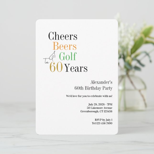 Invitación Golf 60.º Cumpleaños Cervezas Mínimas (Anverso de pie)