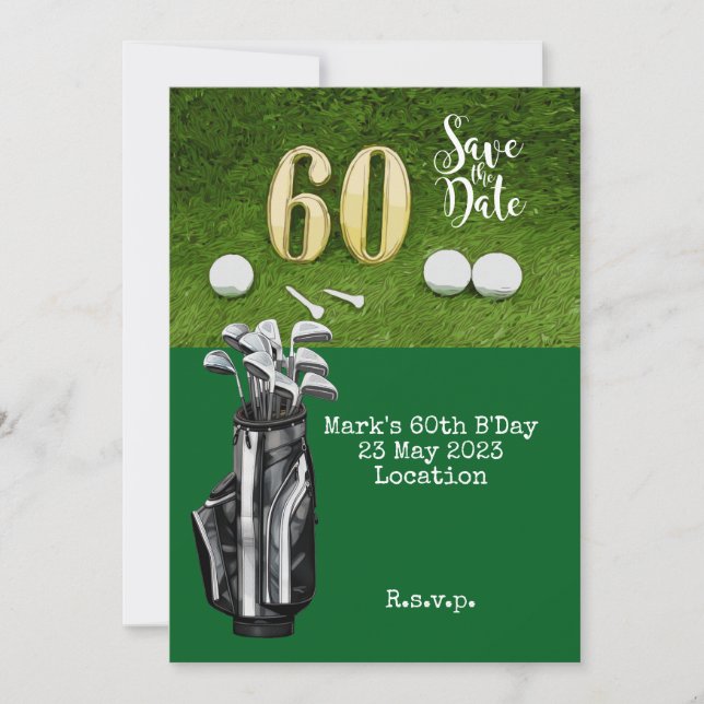 Invitación Golf 60 cumpleaños con bola de golf en verde (Anverso)