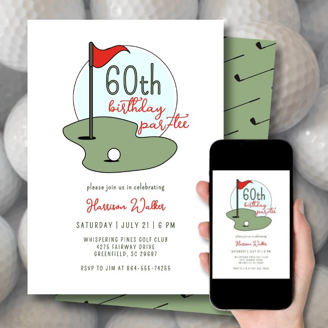 Invitación Golf 60th Birthday Party Hand Drawn Modern Green (Subido por el creador)