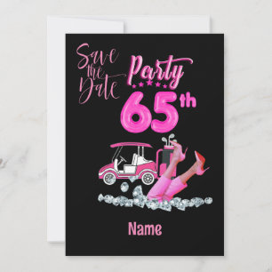 Invitación Golf 65º cumpleaños en el tema rosado para una muj