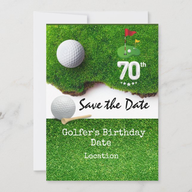 Invitación Golf 70º Fiesta de Cumpleaños con carrito de bolas (Anverso)