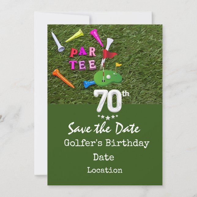 Invitación Golf 70º Fiesta de Cumpleaños con carrito de bolas (Anverso)