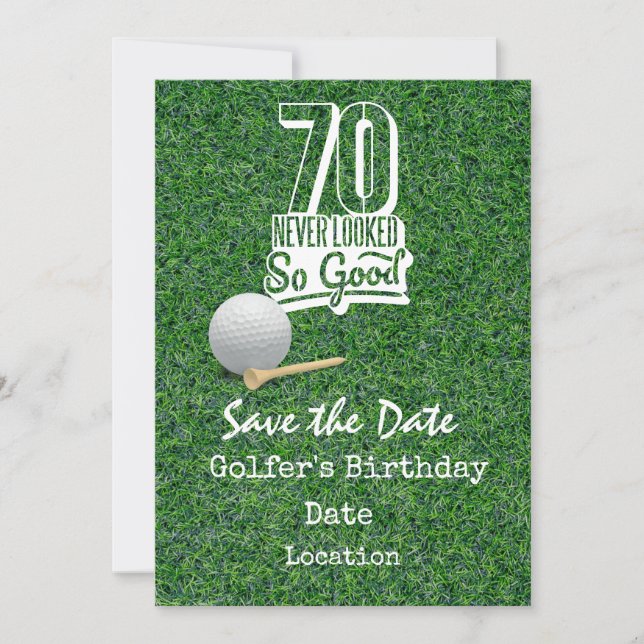 Invitación Golf 70º Fiesta de Cumpleaños con carrito de bolas (Anverso)