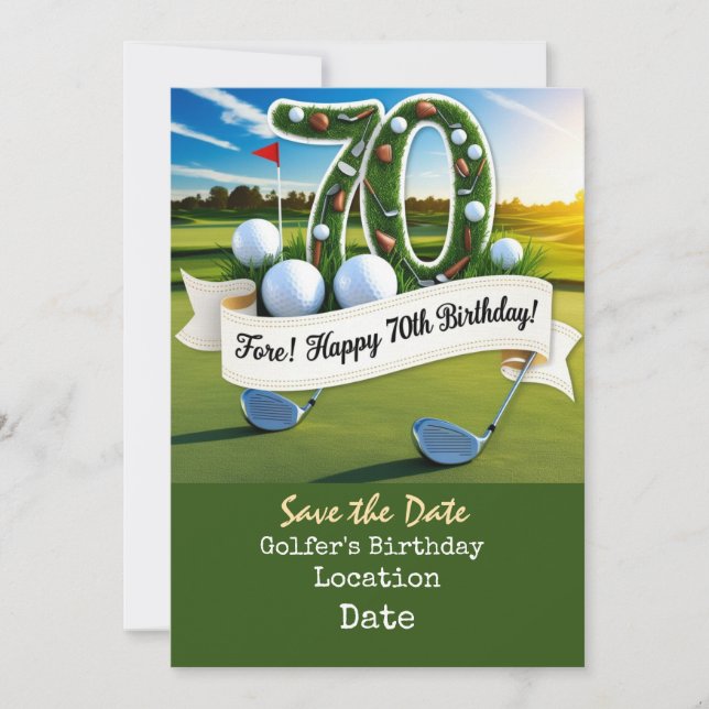 Invitación Golf 70º Fiesta de Cumpleaños con Juego de Balas d (Anverso)