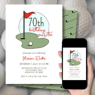 Invitación Golf 70th Birthday Party Hand Drawn Modern Green
